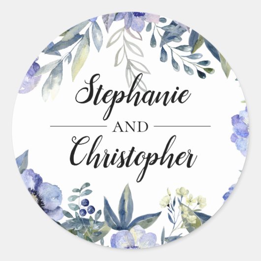 Violet Anemone Blume Wasserfarbenhochzeit Runder Aufkleber (Vorderseite)