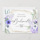 Violet Anemone Blume werden Sie meine Bridesmaid s Einladung (Vorderseite)