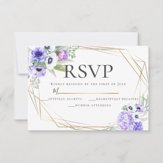 Violet Anemone Floral Wedding RSVP Einladung (Vorderseite)