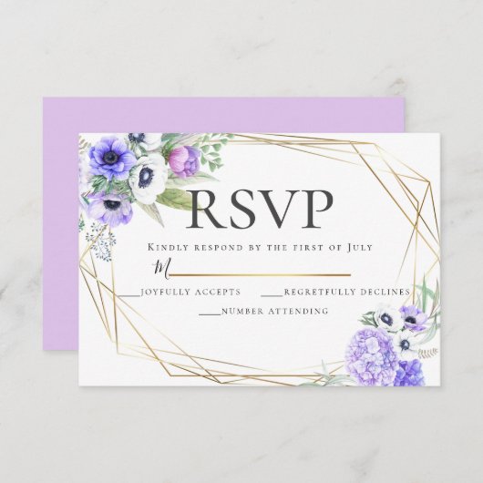 Violet Anemone Floral Wedding RSVP Einladung (Vorne/Hinten)