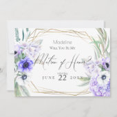 Violet Anemones wirst du meine Ehrenmatrone sein Einladung (Vorderseite)