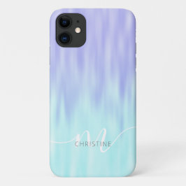 Violet Aqua Blue Pastel Ombre Chic Script Monogram Case-Mate iPhone Hülle