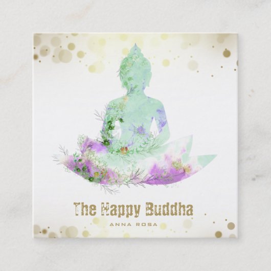 *~* Violet Aqua Buddha QR AP33 Floral Lotus Quadratische Visitenkarte (Vorderseite)