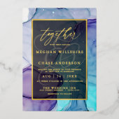 Violet Aqua Liquid Abstrakt Tinte Folieneinladung (Vorderseite)