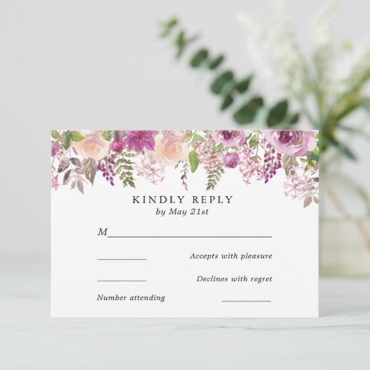 Violet-Aquarellfarben-Blume mit RSVP-Karte RSVP Karte (Stehend Vorderseite)