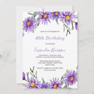 Violet Aster Floral Botanischer Geburtstag Einladung