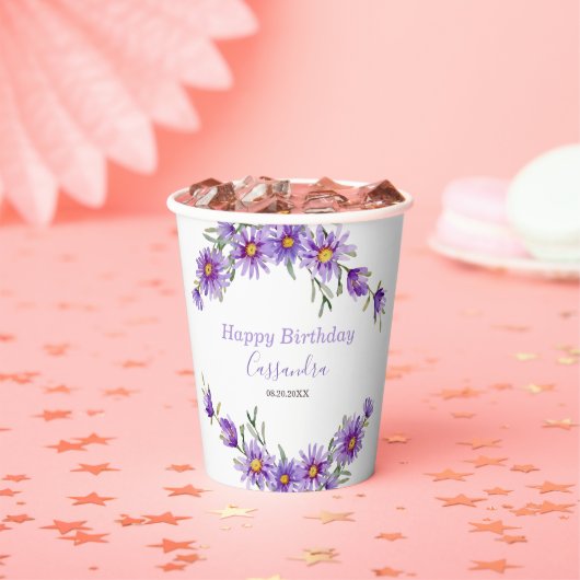 Violet Aster Floral Botanischer Geburtstag Pappbecher (Insitu)