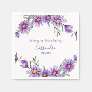 Violet Aster Floral Botanischer Geburtstag Serviette