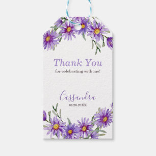 Violet Aster Floral Botanischer Geburtstag Vielen Geschenkanhänger