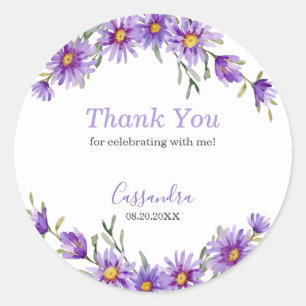 Violet Aster Floral Botanischer Geburtstag Vielen Runder Aufkleber