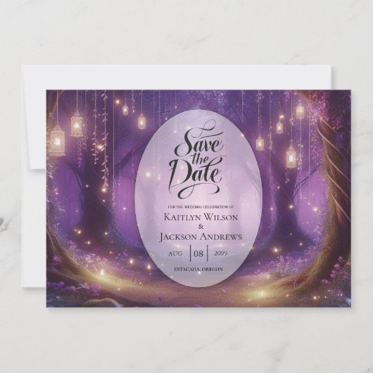 Violet auf der Waldhochzeit um Mitternacht Save The Date (Vorderseite)