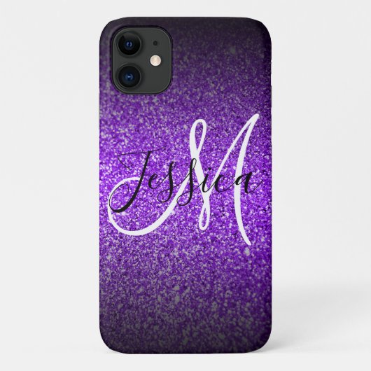 Violet Black Glitzer Ombre Personalisiert Case-Mate iPhone Hülle (Rückseite)