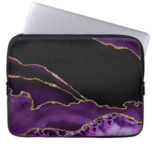 Violet Black Marble Agate Dark Glamour Golden Laptopschutzhülle