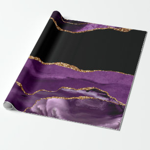 Violet Black Marble Agate Glam Golden Glitzer Geschenkpapier