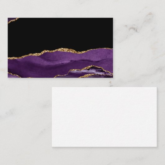 Violet Black Marble Agate Glam Golden Glitzer Visitenkarte (Vorne/Hinten)