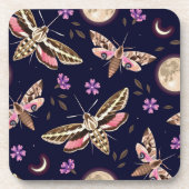 Violet Bloom Moth | Botanische Insektenkork-Unters Getränkeuntersetzer (Vorderseite)