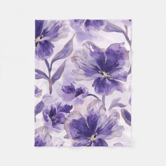 Violet Blooms Watercolor Purple Flowers Painted Fleecedecke (Vorderseite)