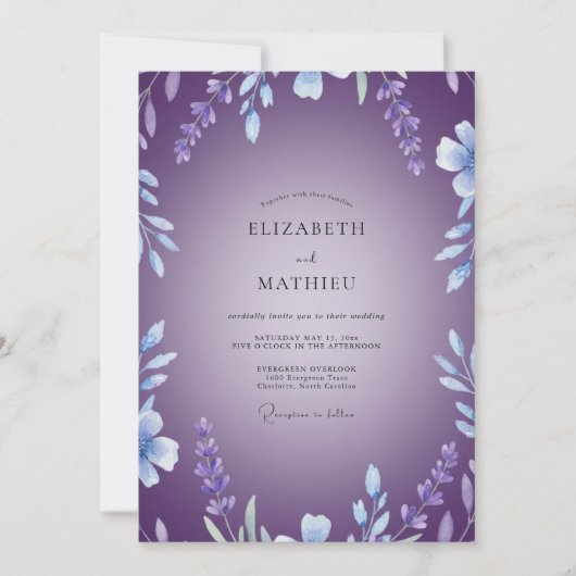 Violet Blossom Vine Hochzeit Einladung (Vorderseite)