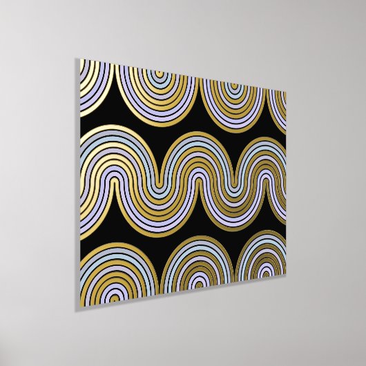 Violet Blue Abstrakt Wave Lines Art Muster Gold Foliendrucke (Ablage )