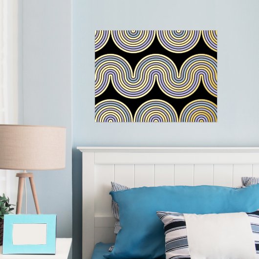 Violet Blue Abstrakt Wave Lines Art Muster Gold Foliendrucke (In Situ (Schlafzimmer))