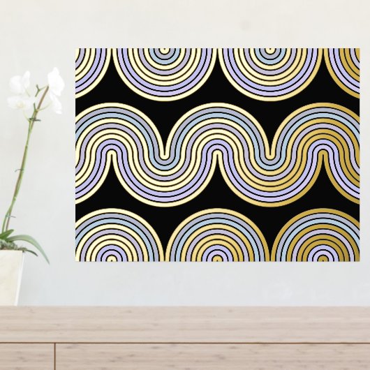 Violet Blue Abstrakt Wave Lines Art Muster Gold Foliendrucke (In Situ (Eingangstisch))