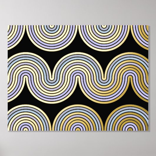 Violet Blue Abstrakt Wave Lines Art Muster Gold Foliendrucke (Vorderseite)