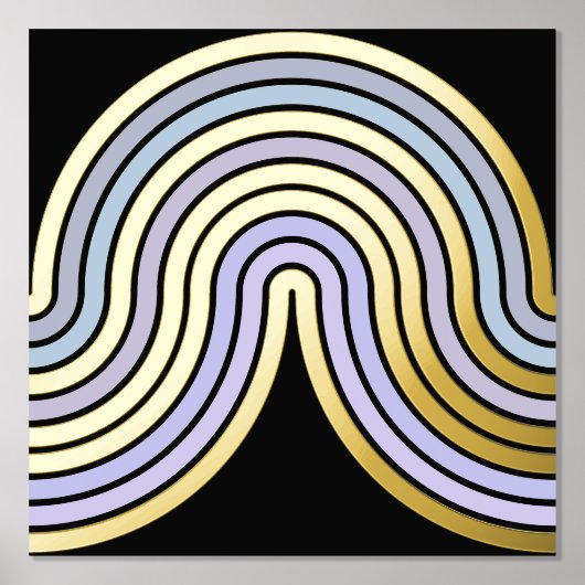 Violet Blue Abstrakt Wave Lines Art Muster Gold Foliendrucke (Vorderseite)