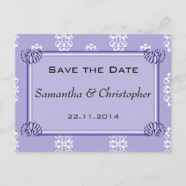 Violet Blue Damask Hochzeit Save the Date Ankündigungspostkarte