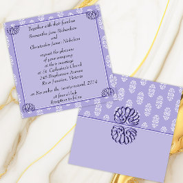 Violet Blue Damask Wedding Einladung