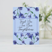 Violet Blue Floral Watercolor Hochzeit Dankeskarte (Stehend Vorderseite)
