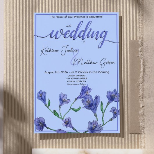 Violet Blue Floral Watercolor Hochzeit Einladung