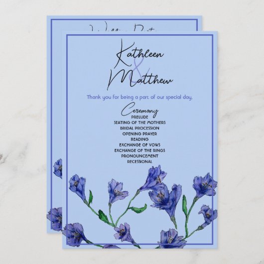 Violet Blue Floral Watercolor Hochzeit Programm (Vorne/Hinten)