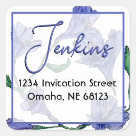 Violet Blue Floral Watercolor Hochzeit Quadratischer Aufkleber