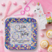 Violet Blue Mosaic Hallo 30. Geburtstag Pappteller (Party)