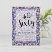 Violet Blue Mosaic Hallo 60. Geburtstag Einladung (Stehend Vorderseite)