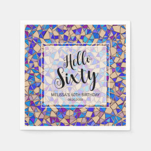 Violet Blue Mosaic Hallo 60. Geburtstag Serviette