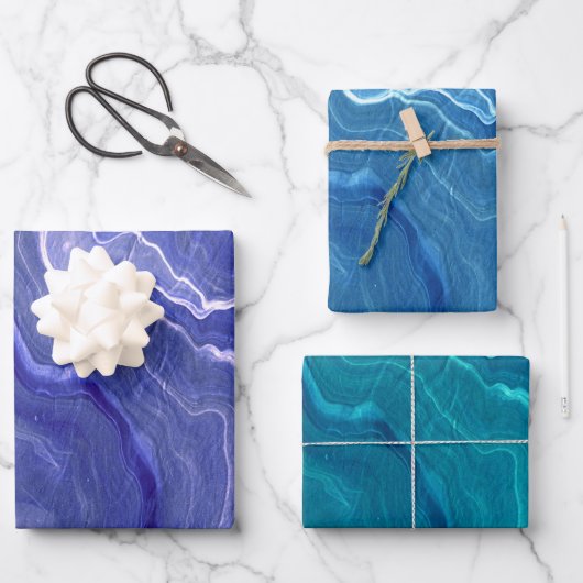 Violet Blue Sea Green Agate Marble Abstraction Geschenkpapier Set (Vorderseite)