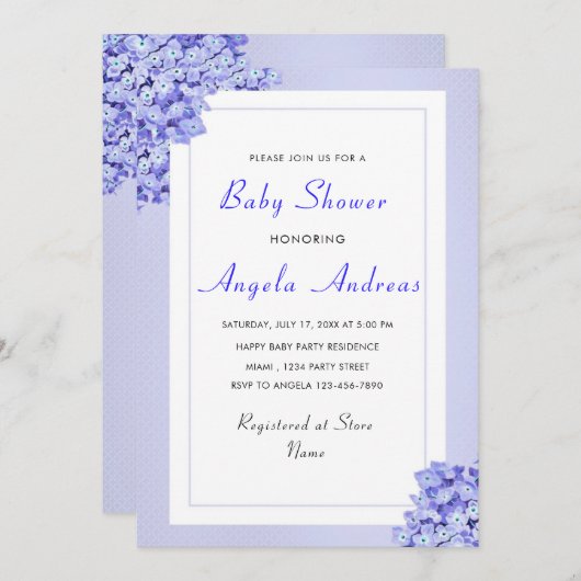 Violet Blume Baby Girl Dusche Einladung Catte (Vorne/Hinten)