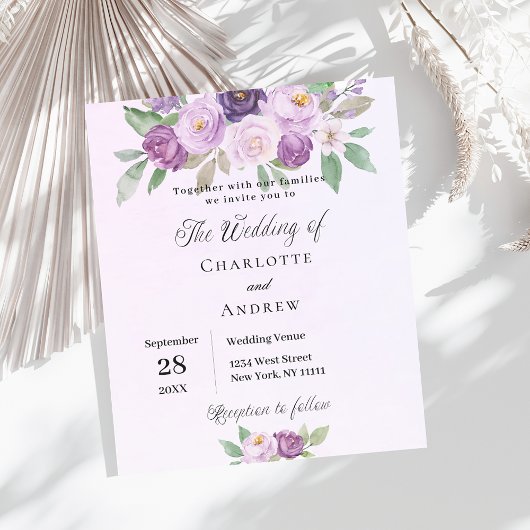 Violet Blume Budget Hochzeitseinladung
