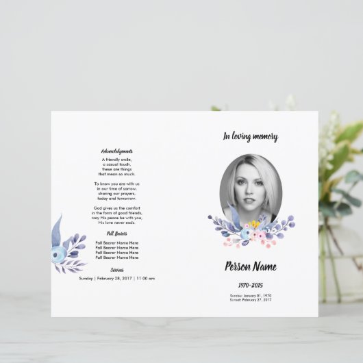 VIOLET BLUME | Vorlage des Beerdigungsprogramms (Stehend Vorderseite)