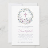 Violet Blush | Blumentaufen mit Kreuz Einladung (Vorderseite)