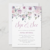 Violet Blush | Floral Baby Shower Sip and See Einladung (Vorderseite)