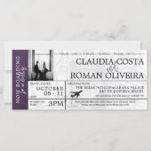 Violet Brazil Wedding Boarding Pass Einladung (Vorderseite)