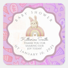 VIOLET bunny pastel party babyshower Quadratischer Aufkleber