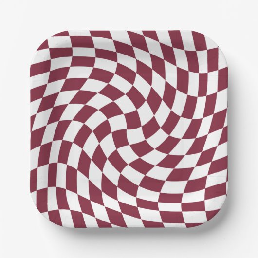 Violet Burgundy Wedding Collection Karo überprüft Pappteller (Vorderseite)