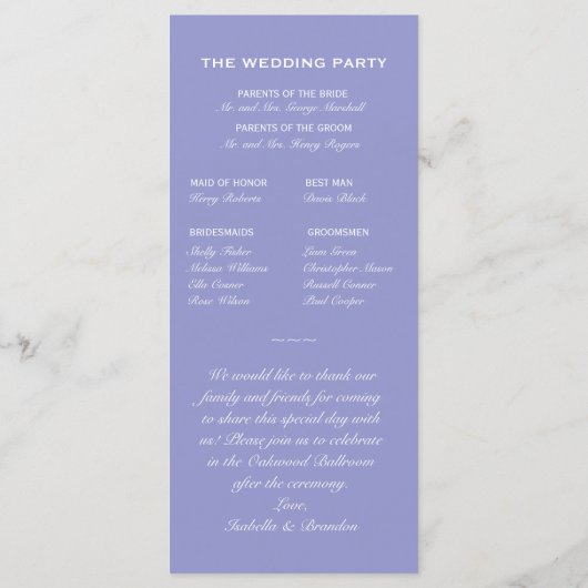 Violet-Butterfly-Hochzeitsprogramm Programm (Rückseite)