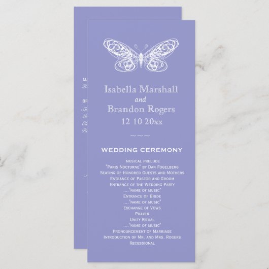 Violet-Butterfly-Hochzeitsprogramm Programm (Vorne/Hinten)