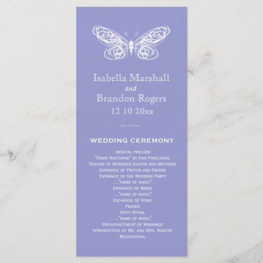 Violet-Butterfly-Hochzeitsprogramm Programm (Vorderseite)