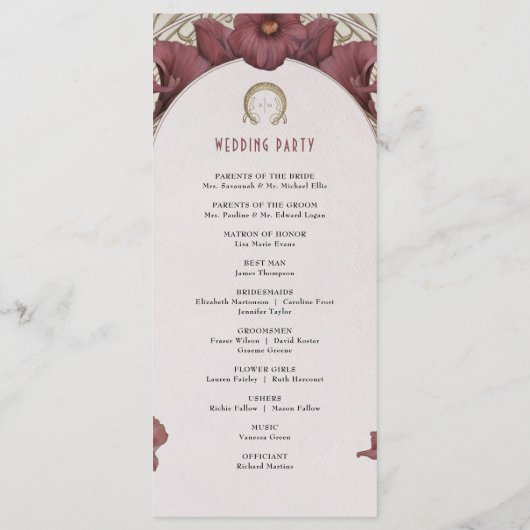 Violet Calla Lilies Hochzeitsprogramm Jugendstil Programm (Rückseite)