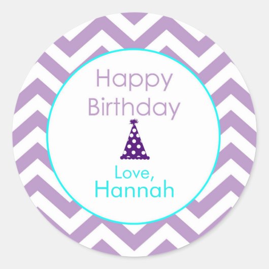 Violet Chevron Custom Happy Birthday Stickers (Vorderseite)